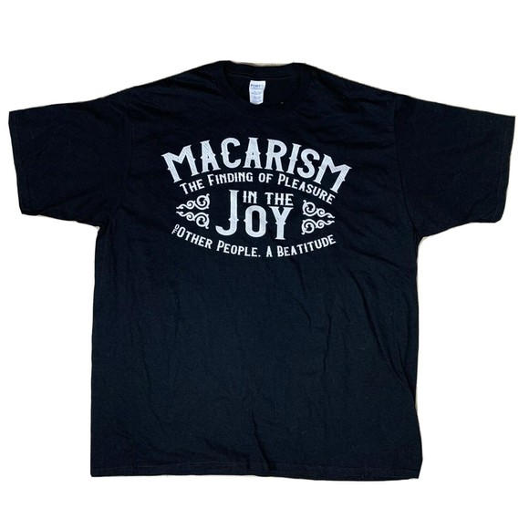 Port & Company T-Shirt Top Black White Graphic MACARISM 100% Cotton Tee 2XL NWOT - Picture 2 of 11